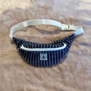 Volcom Navy Pinstripe Belt Bag with White Strap